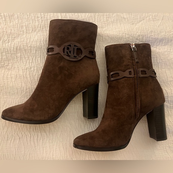 LAUREN RALPH LAUREN ABIGAEL WOMENS LEATHER ANKLE BOOTIE BOOTS SIZE 6B CHOCOLATE - Picture 3 of 9